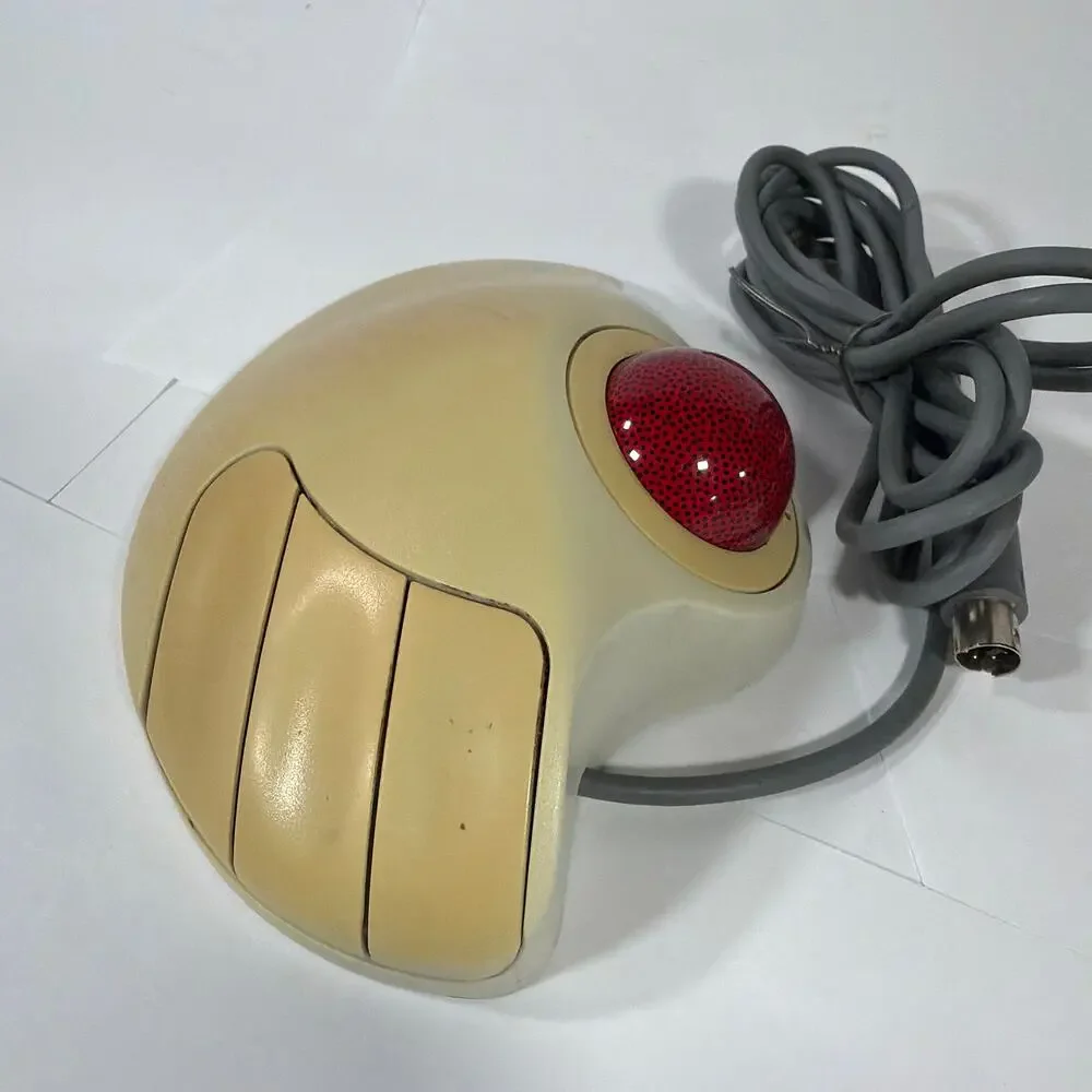Logitech TrackMan Marble Trackball Mouse T-CH11 PS/2 Wired Beige/Red Tested
